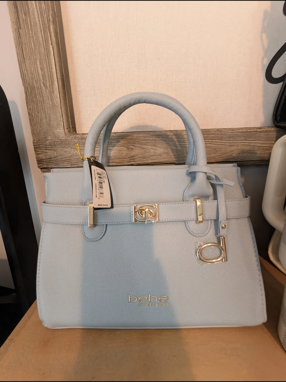 bebe Powder Blue Structured Satchel with Gold Hardware Medium